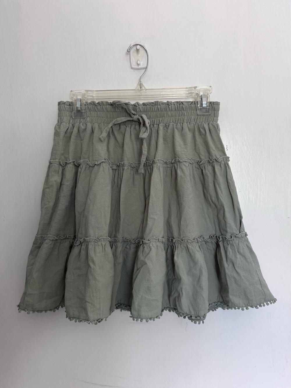 C+D+M Tiered Drawstring Mini Skirt - Sage